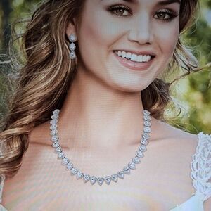 EleQueen Cubic Ziconia Silver Tone Full Prong Teardrop Necklace And Earring Set